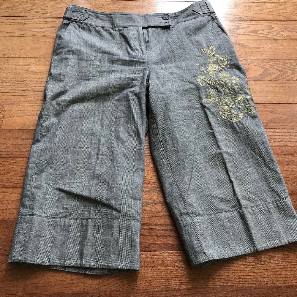 Ann Taylor LOFT Size 12 Gray Gold Embroidery Pants